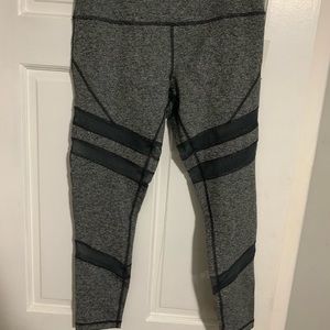 Zella gray leggings with black mesh cutouts